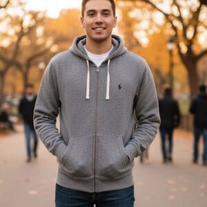 Polo Ralph Lauren Men’s Full Zip Grey Hooded Classic Fit Sweatshirt size XL